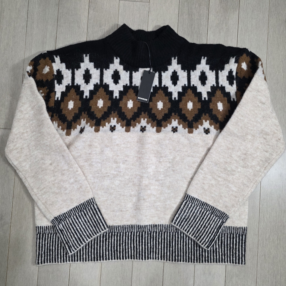 MONROW Wool Alpaca Sweater L Fair Isle Cozy Knit